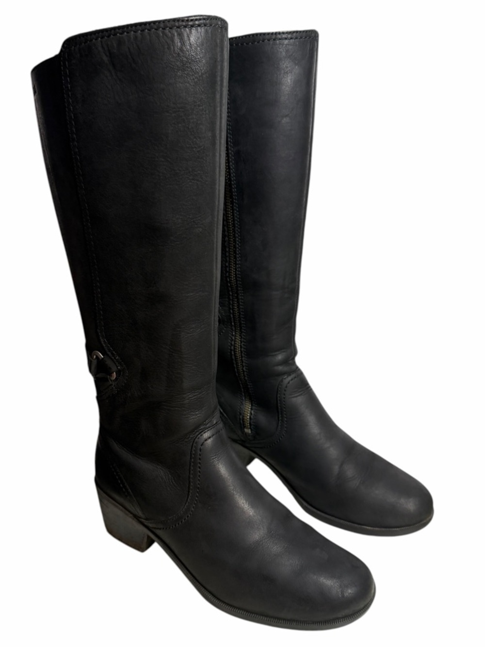 Teva Women’s Black Leather Knee High Heeled Boots - Size 9